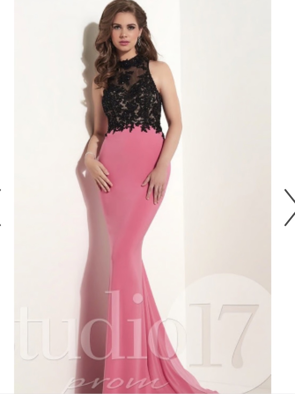 Studio 17 Black Lace & Pink Mermaid Prom Formal Gown small